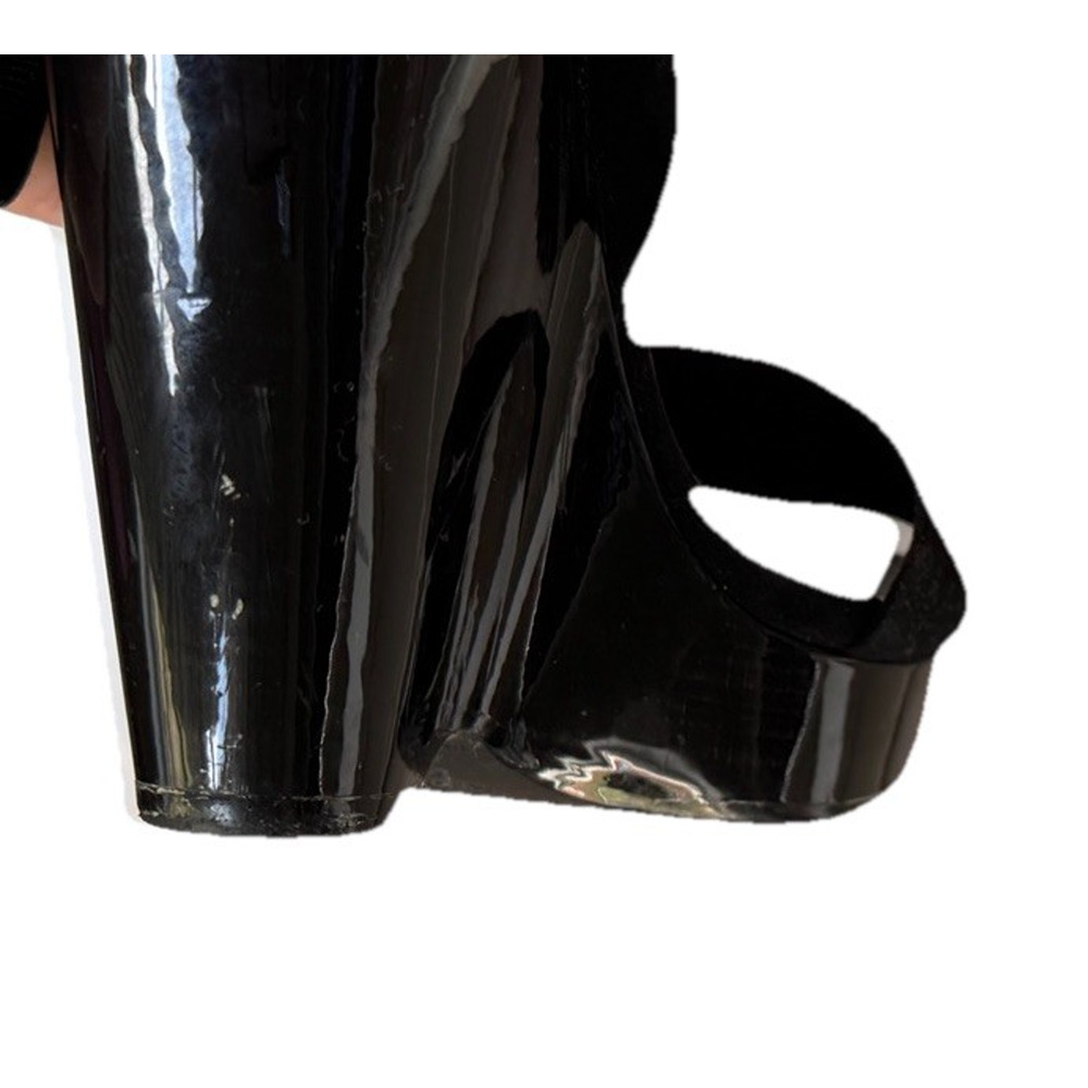 YSL Saint Laurent 2010s Era Lacquered Wedges Suede Wood Heel Black Heels Damage - Picture 10 of 16